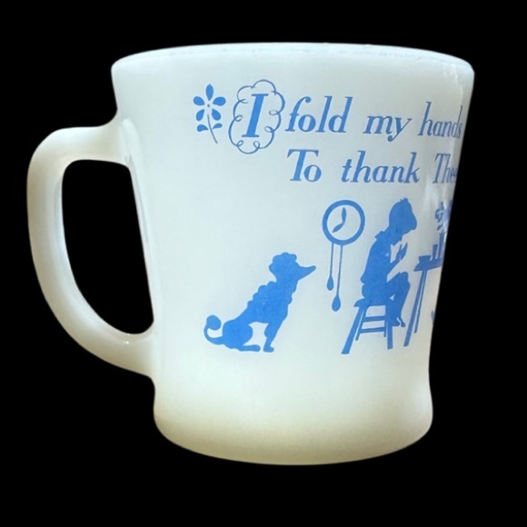 Vintage Milk Glass Prayer Cup with Blue Design - Picture 2 of 5